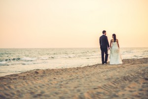 Just married couple on a sandy beach